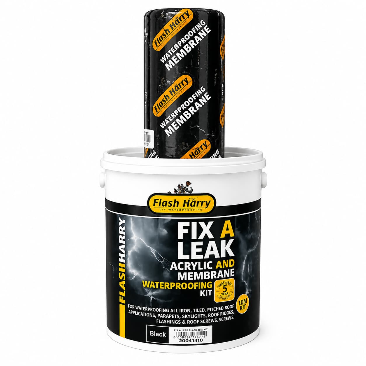 Flash Harry  Black Acrylic And Membrane  Waterproofing 10M kit 5 litres