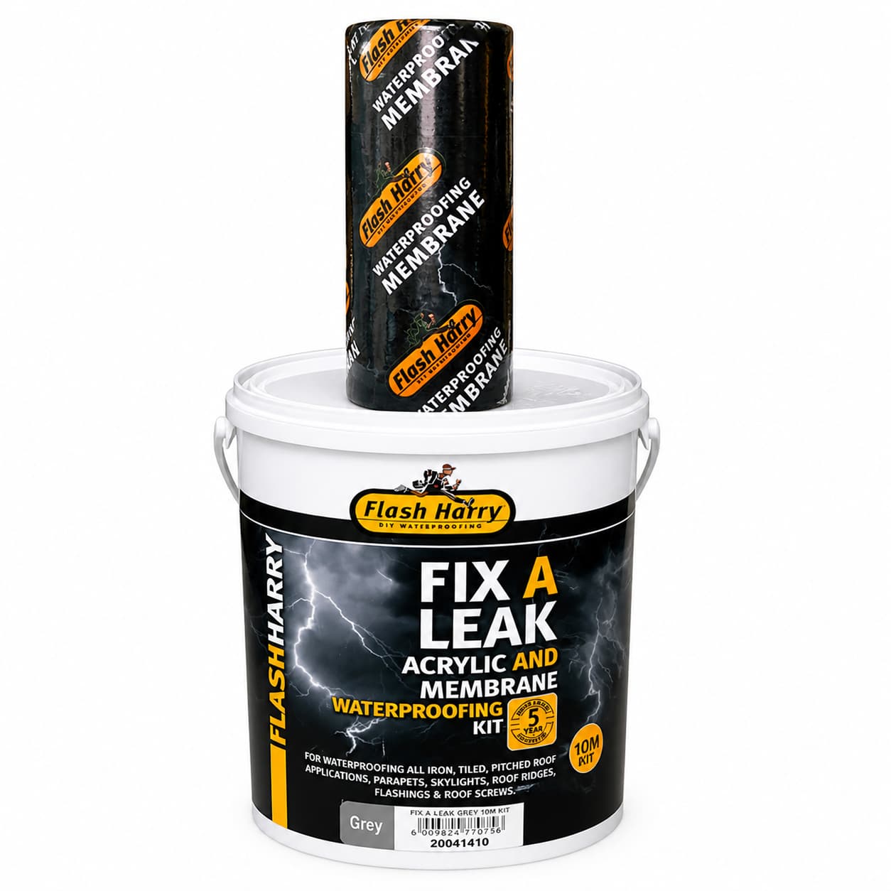 Flash Harry Grey  Acrylic And Membrane  Waterproofing 10M kit 5litres